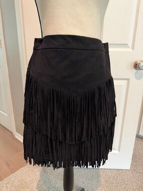 Black Fringe Suede Mini Skirt